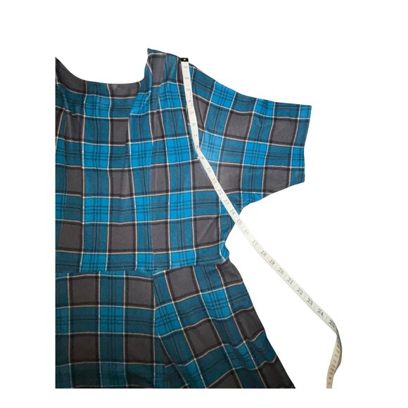 Gently Used - Torrid Mini Ponte V-neck Skater Dress Blue & Gray Plaid Size 3x - Picture 10 of 12